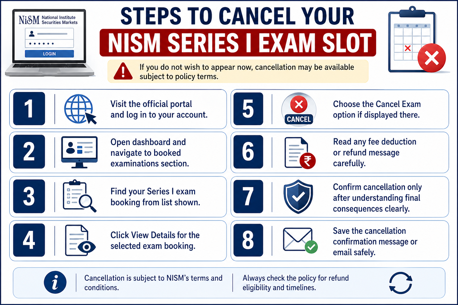 Steps to Cancel Your NISM Series I Exam Slot Infographic